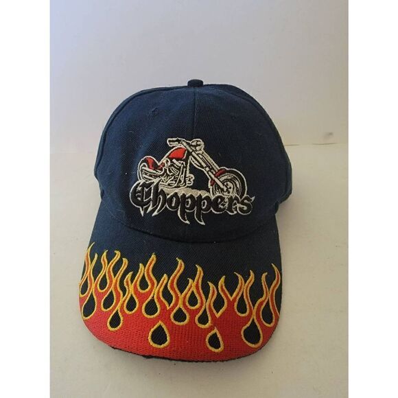 Choppers Men's Baseball Cap Hat Flames Motorcycle Adjustable Blue Red - Picture 1 of 3